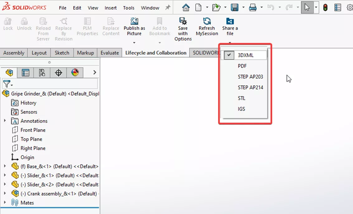 SOLIDWORKS File Type Dropdown