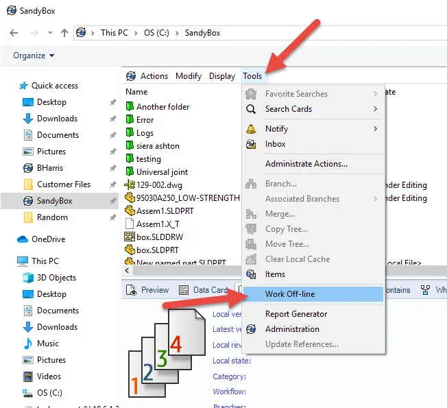 how to work offline with solidworks pdm