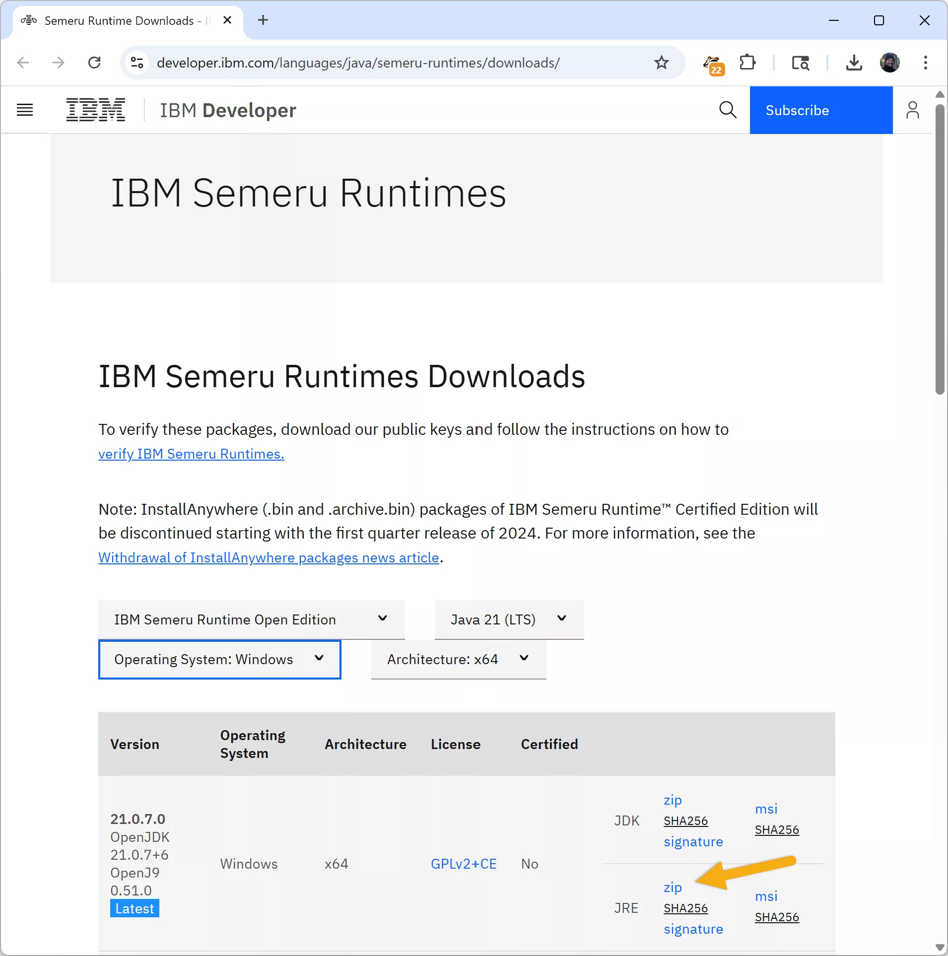 IBM Semeru Runtimes Download