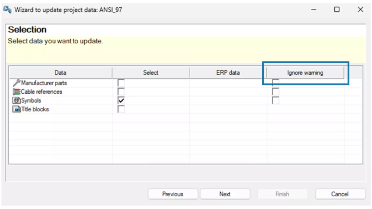 Ignore Warnings Option in SOLIDWORKS Electrical 2026