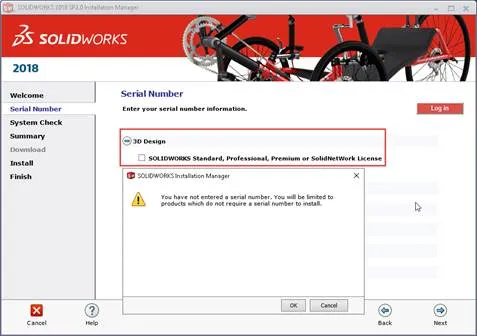 SOLIDWORKS Simulation enter in a serial number