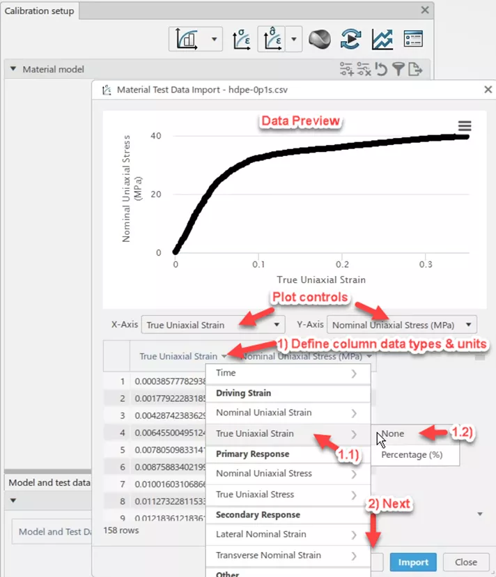 Calibration Setup Import Data 3DEXPERIENCE Material Calibration App 