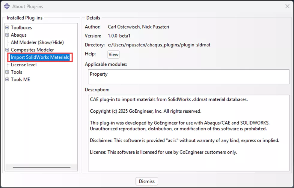 Import SOLIDWORKS Materials into Abaqus 
