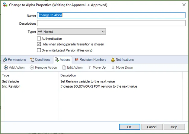 Inc. Revision Action in SOLIDWORKS PDM