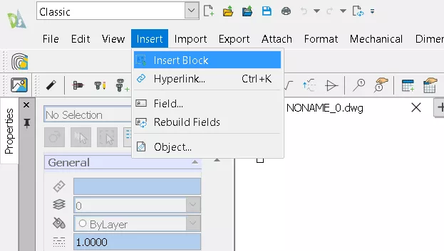 To insert a block in DraftSight, go to the insert menu and select Insert Block.