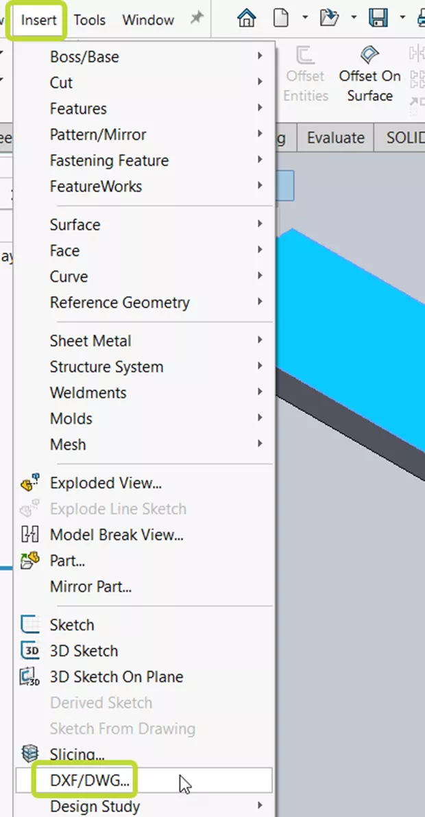 DXF/DWG option in SOLIDWORKS