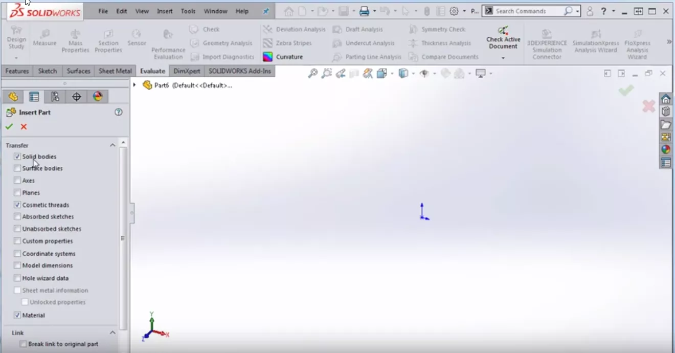 Inserting a mirrored part lets you pick a part template to insert the mirrored component into.