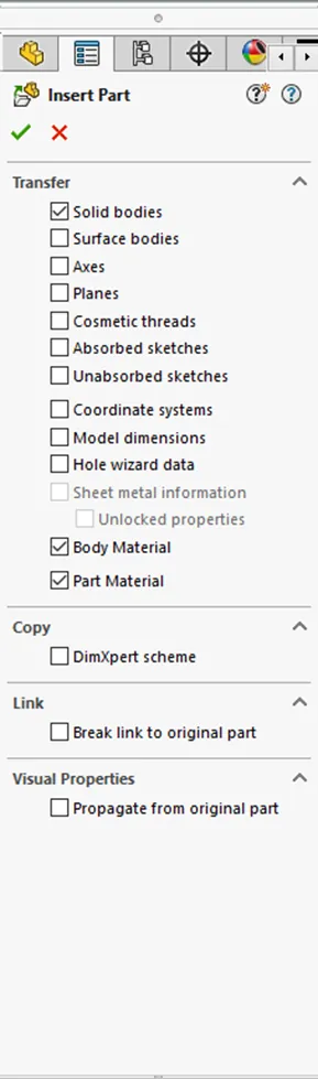 Insert Part Solid Bodies Option in SOLIDWORKS