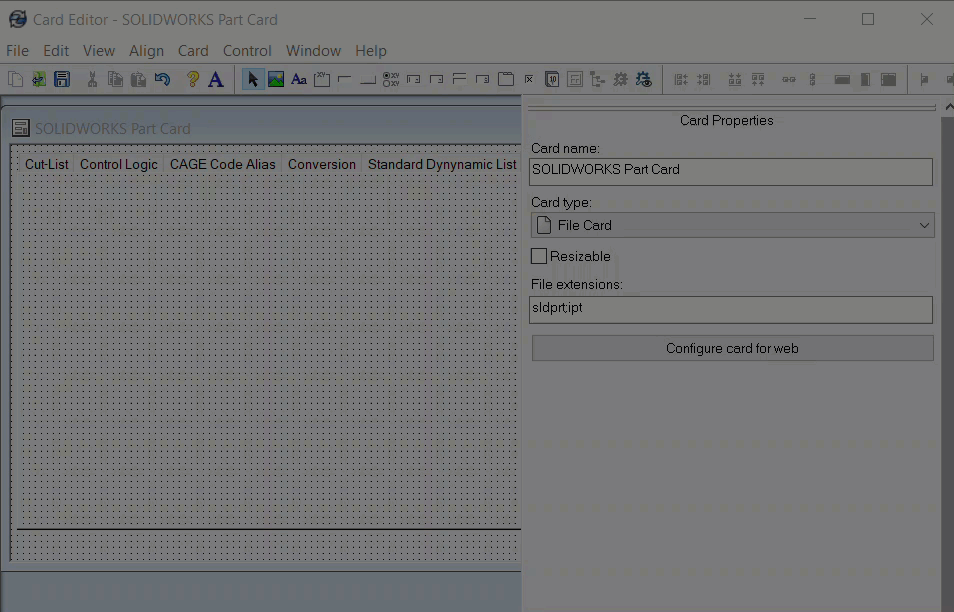 Inserting Control Field SOLIDWORKS Data Card