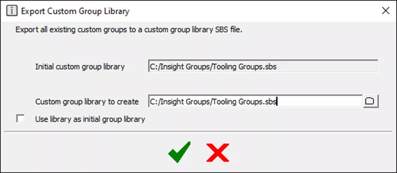Insight Export Custom Group Library Dialog Options