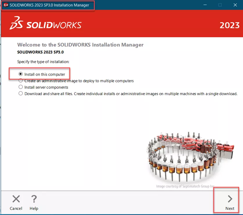 SOLIDWORKS Installation Manager Option Install on this Computer 