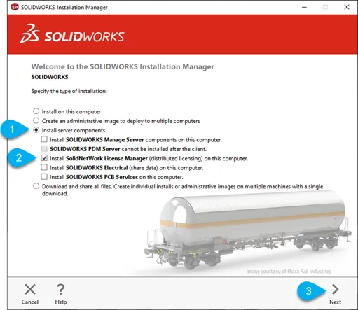 Install Server Components for SOLIDWORKS installation manager