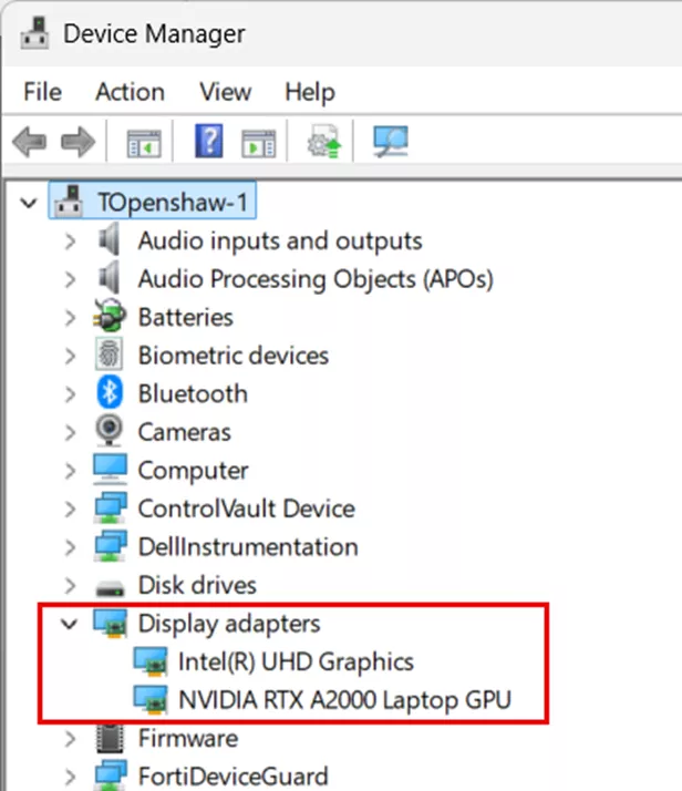 A computer with an integrated Intel card as well as a workstation card that is SOLIDWORKS certified