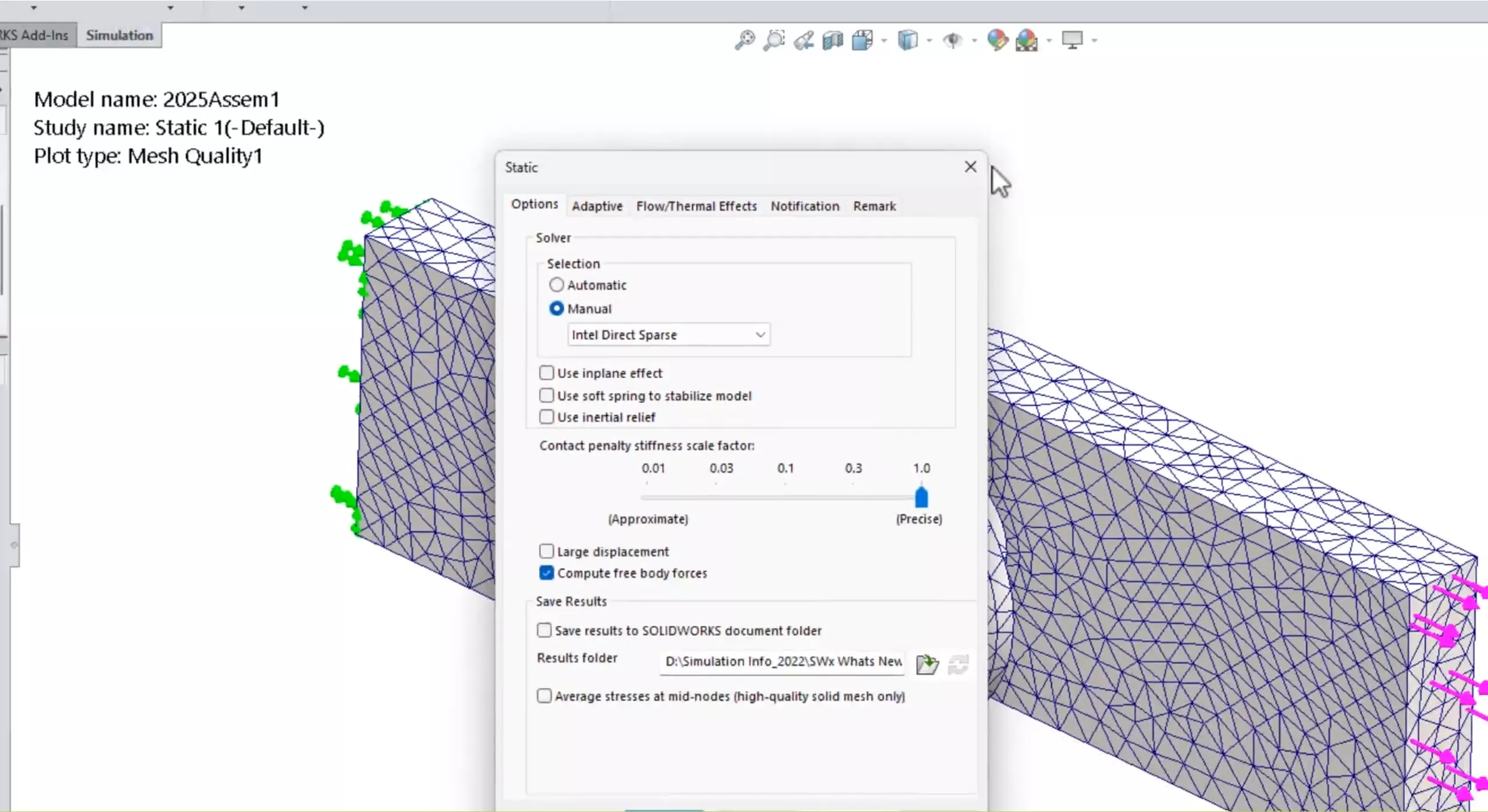 Intel Direct Sparse Solver in SOLIDWORKS Simulation 2025