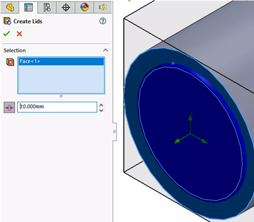 Create Lids PropertyManager after Selecting Face in SOLIDWORKS Flow Simulation