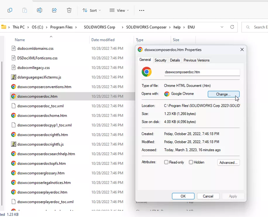 Issues Accessing SOLIDWORKS Composer Getting Started or Help Topics Due to HTM File Properties