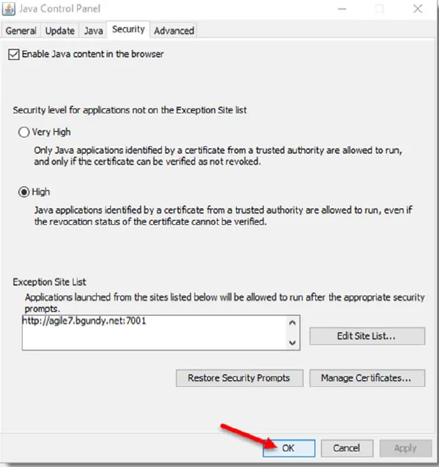 Java and Agile Exception Settings