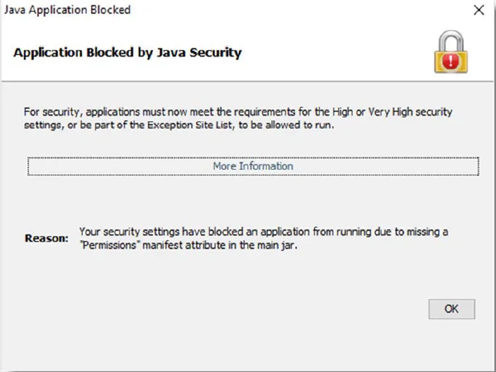java Application Blocked by Security