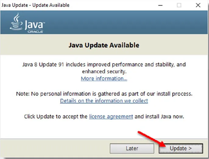 Java Update is Available Screen