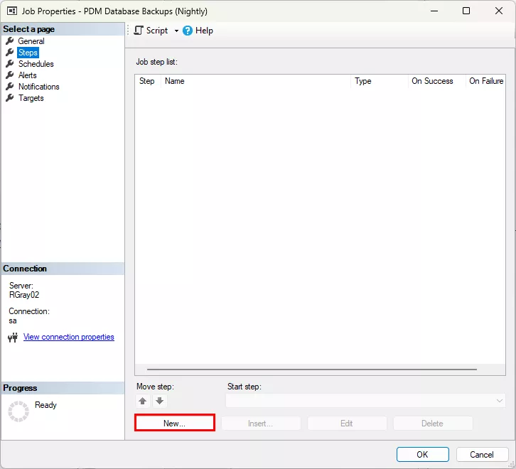 Job Properties - SOLIDWORKS PDM Database Backups