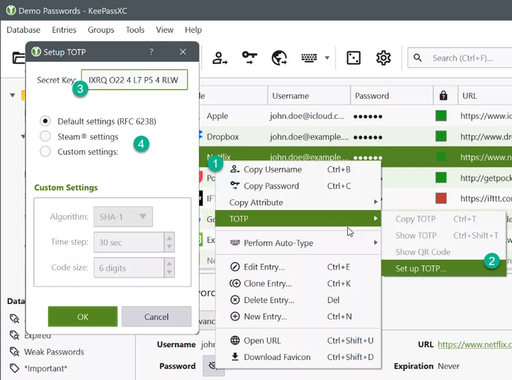 Create a 2FA Key in KeePass
