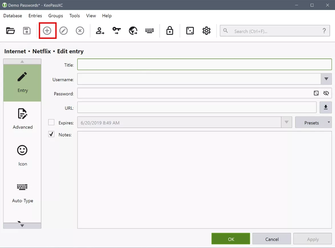 KeePass Setup Edit Entry Fields