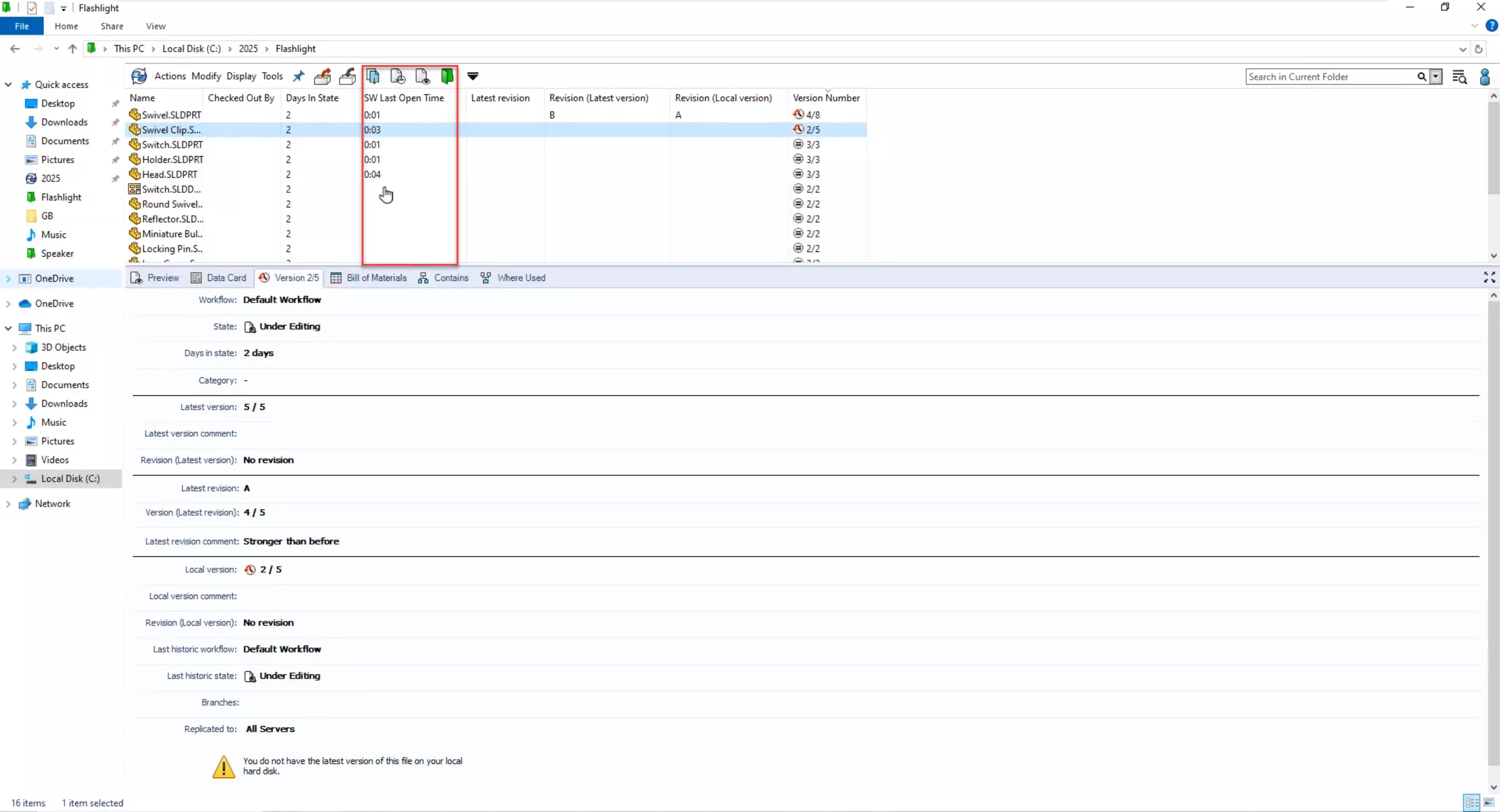 Last Open Time in SOLIDWORKS PDM 2025