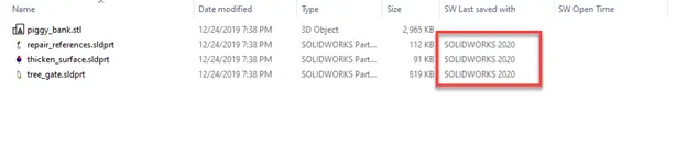 Last SOLIDWORKS Version Saved In File Explorer Window 