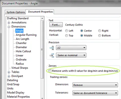 Leading and Trailing Zeroes Settings in SOLIDWORKS