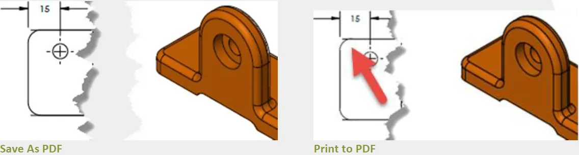 Lines Overextending in SOLIDWORK Save As PDF vs Print to PDF 