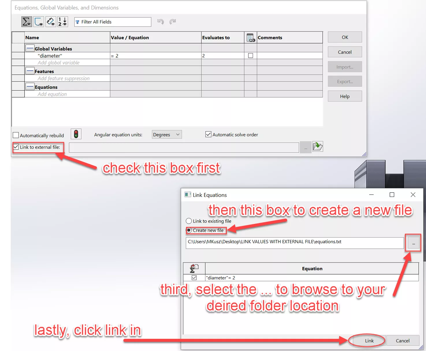 Link to External File Option in SOLIDWORKS 