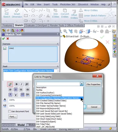 Link Sketch Text to File Properties in SOLIDWORKS