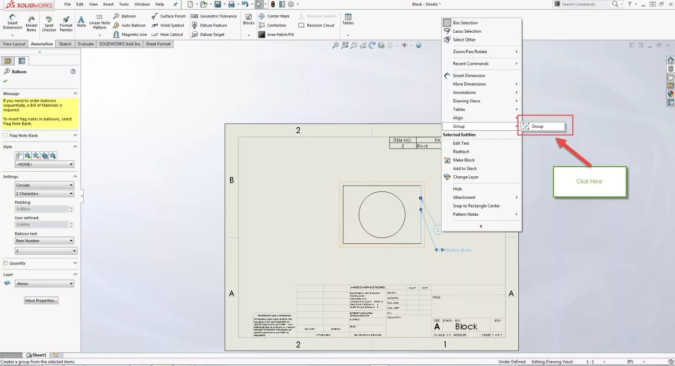Link SOLIDWORKS Drawing Balloon to Note
