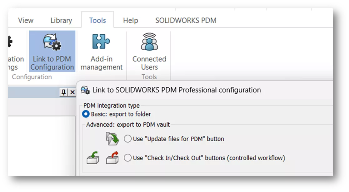 Link to SOLIDWORKS PDM Professional Configuration Options