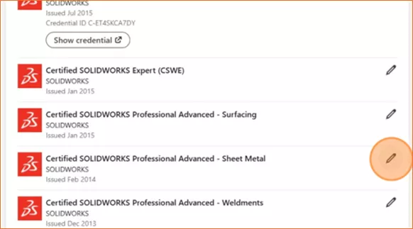 LinkedIn Licenses and Certifications Add a SOLIDWORKS Badge
