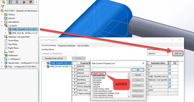 Linking a Custom Cut List Property to a SOLIDWORKS Drawing Balloon
