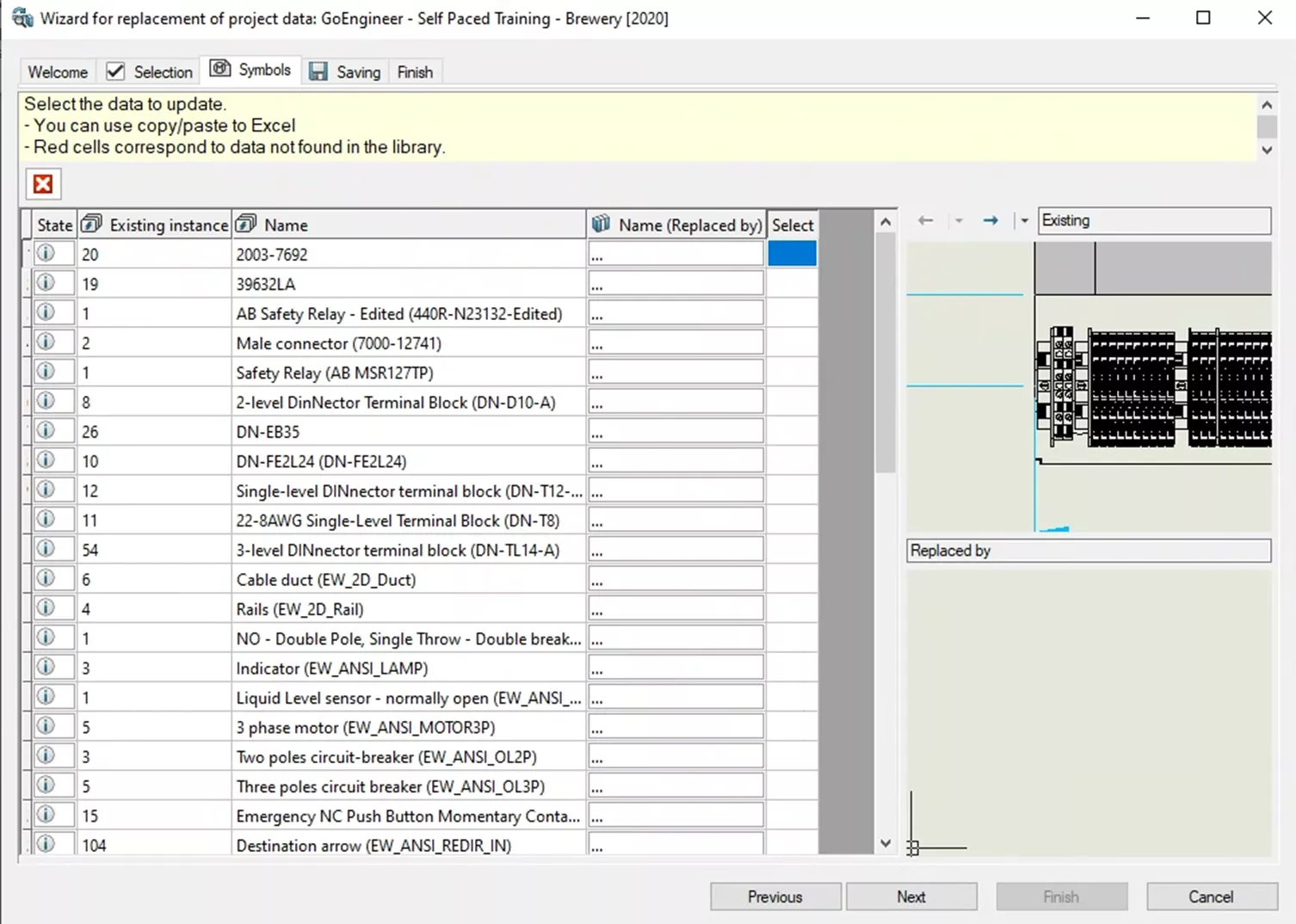 All Symbols Listed in the SOLIDWORKS Electrical Wizard for Replacement of Project Data