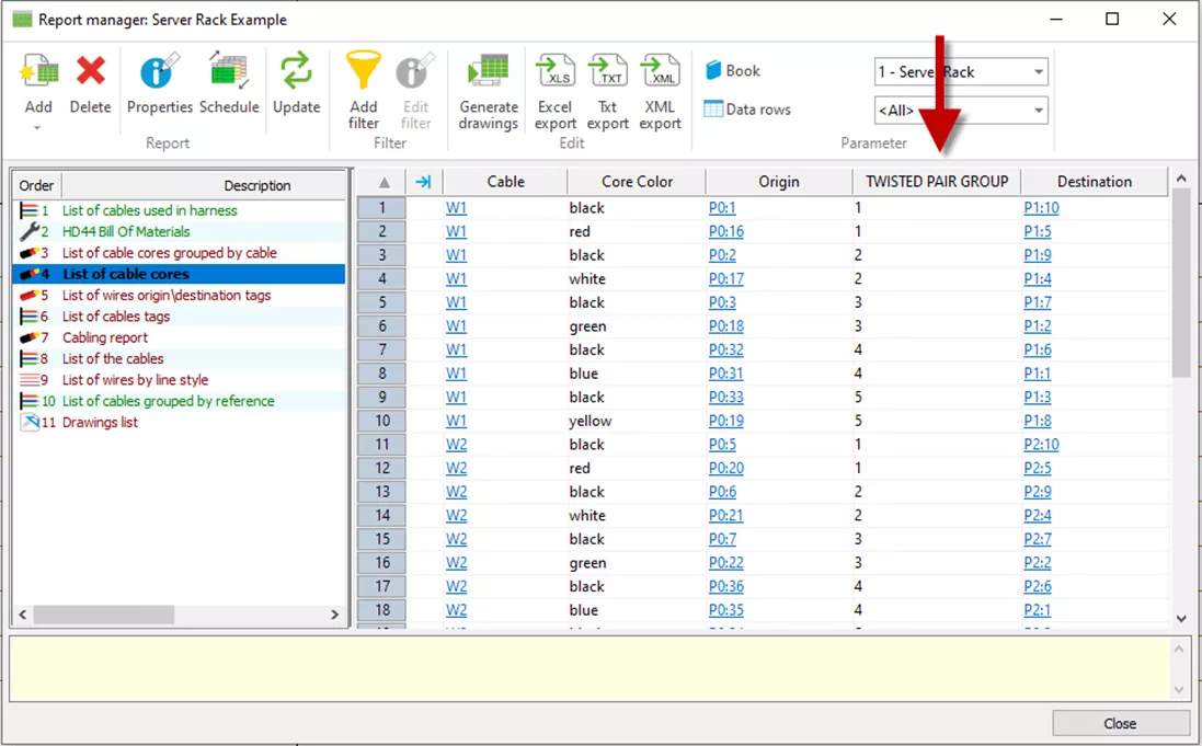 SOLIDWORKS Electrical Report Manager Twisted Pair Group 