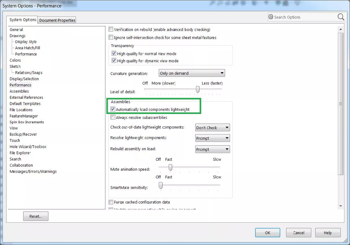 Automatically Load Components as Lightweight Option in SOLIDWORKS
