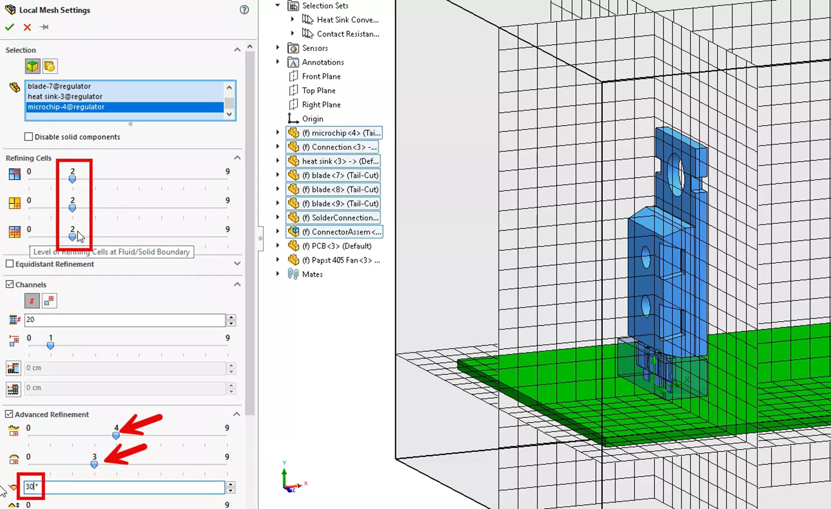 Set Local Mesh Refinement SOLIDWORKS Simulation