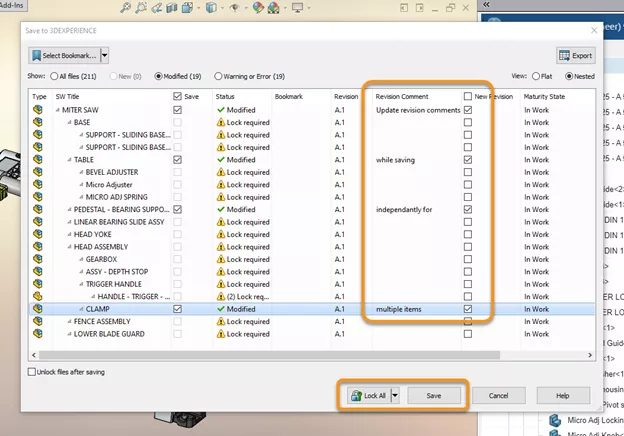 There's now an option to lock files when saving in 3DEXPERIENCE 2023x FD02. Additionally, you can update revision comments to communicate any changes.