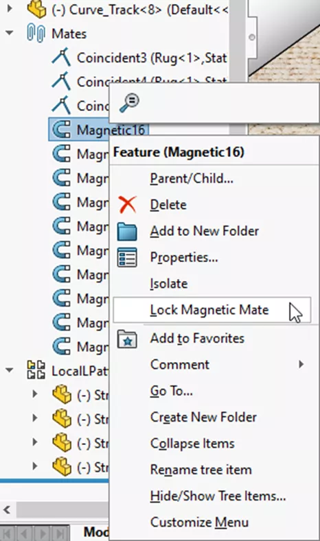Lock Magnetic Mate Option in SOLIDWORKS