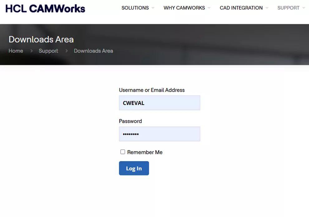 CAMWorks Log In
