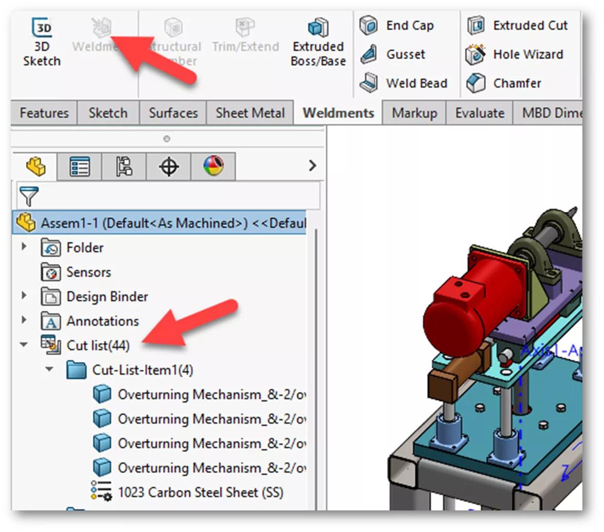 Weldment Icon on the SOLIDWORKS Weldment Toolbar