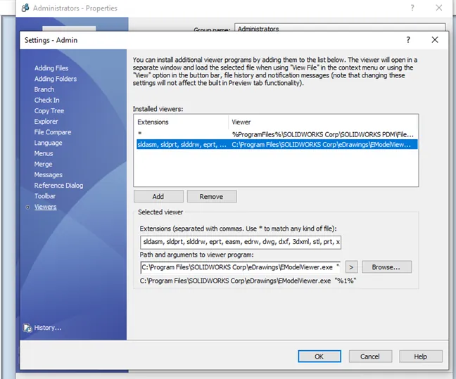 Manage Group Settings Viewer in SOLIDWORKS PDM