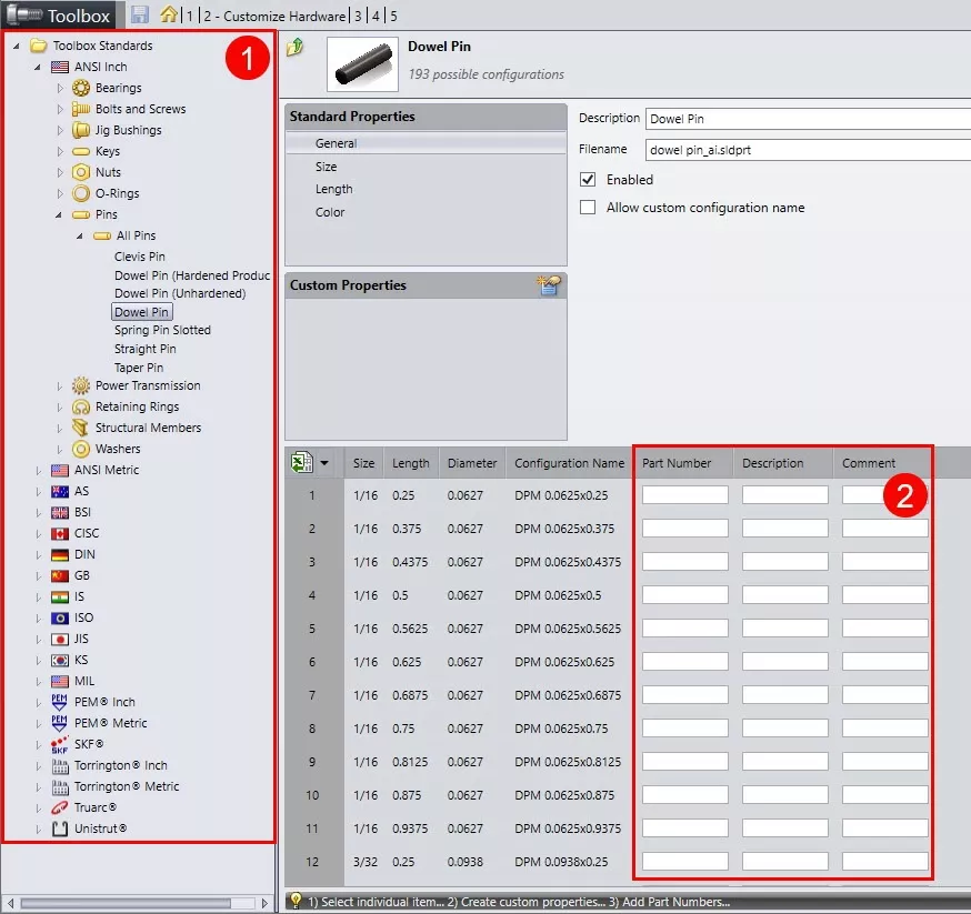 How to Manually Enter Data into SOLIDWORKS Toolbox Settings