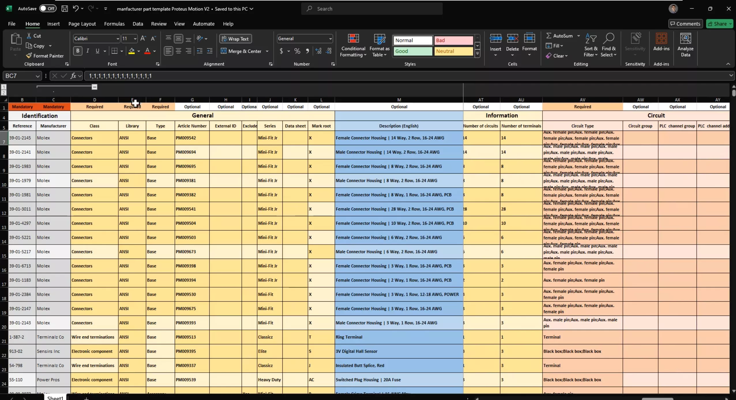 Manufacturer Part Properties SOLIDWORKS Electrical 2025 Excel Import