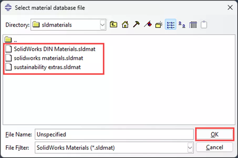 Material Files Included with SOLIDWORKS