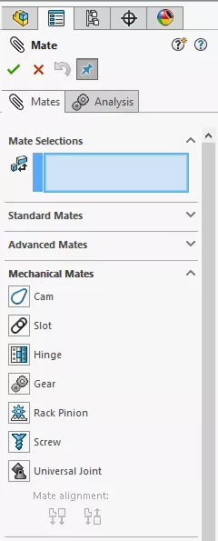 List of Mechanical Mates in SOLIDWORKS 