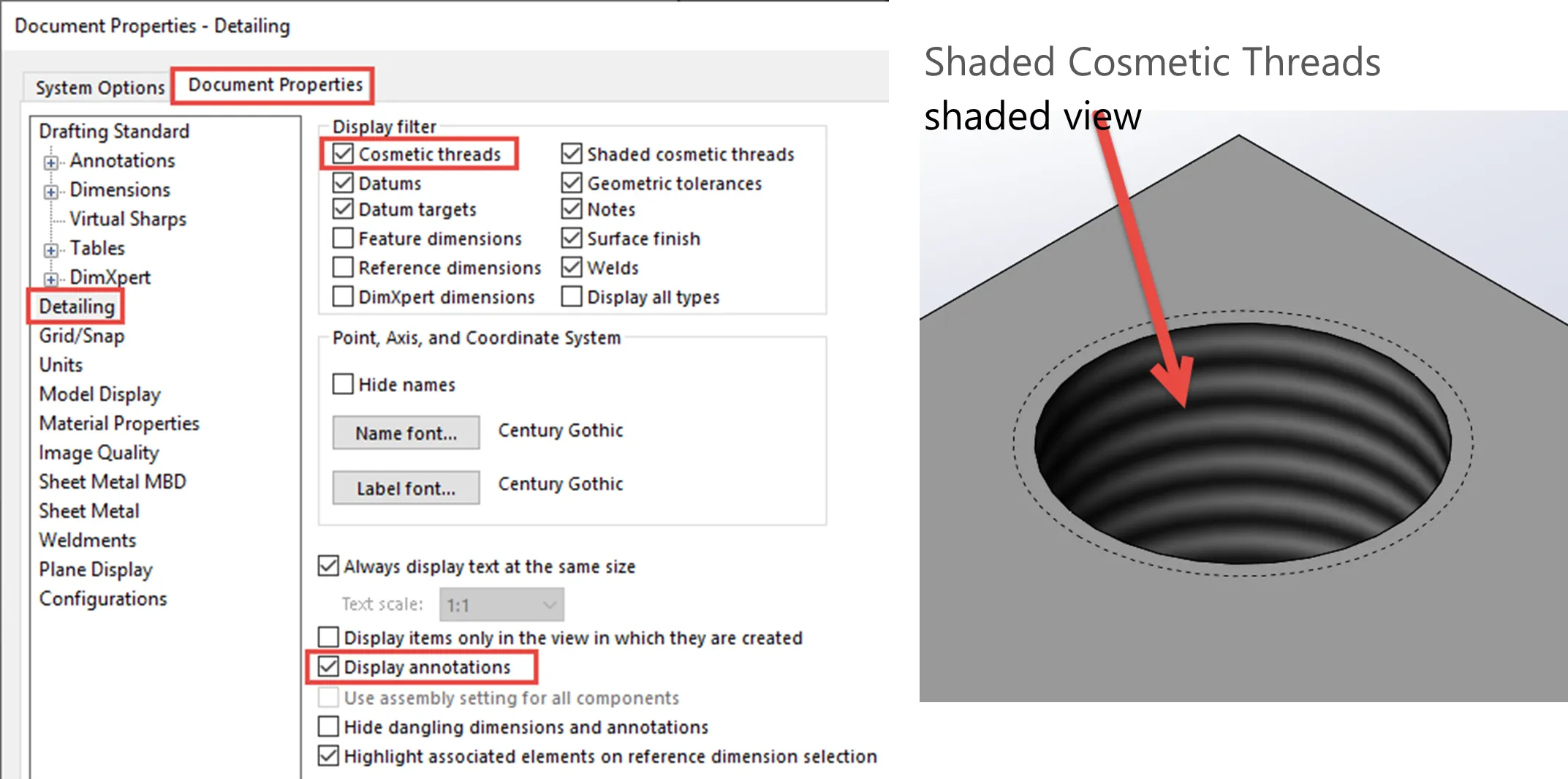 missing cosmetic threads in solidworks how to find them